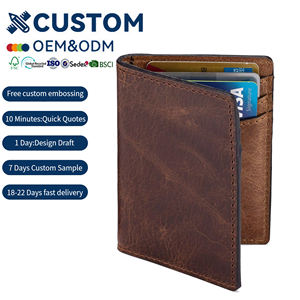 Venta caliente de fábrica Vintage marrón bolsillo frontal tarjetero RFID bloqueo Delgado PU cuero plegable billetera para hombre - Product Image 1