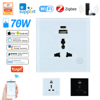 Stopkontak Pintar Kaca Temper Universal EU/UK dengan Tuya WiFi USB Type-C 15A dan Sakelar Tanpa Kabel Fasa