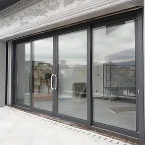 Pintu geser kaca aluminium Inggris, pintu geser bingkai ramping dua lapisan Modern untuk Inggris