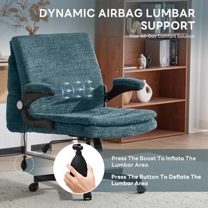 Criss Cross Legged Office <b>Chair</b> with Flip-Up <b>Back</b>&Dynamic Airbag Lumbar <b>Support</b>, Wide Seat Desk <b>Chair</b>, Flip-Up Arms with Wheels - Product Image 4