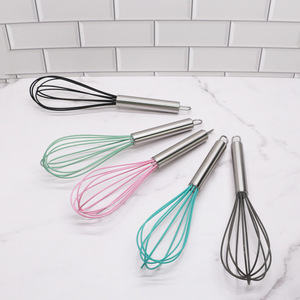 Batidor de silicona antiarañazos con mango de acero inoxidable, resistente al calor, tipo globo, utensilio de repostería antiadherente - Product Image 1