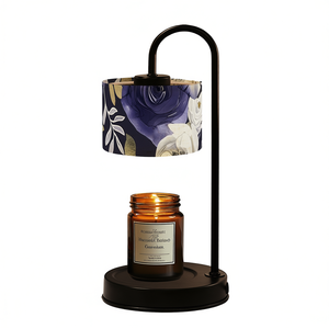 Lámpara Calentadora de Velas Eléctrica con Pantalla de Lino, Flores Moradas Oscuras, Brillo Ajustable, Decoración de Mesa para el Hogar, Quemador de Aromas - Product Image 1