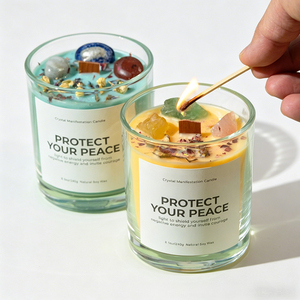 Bougies d'aromathérapie haut de gamme faites à la main en cire de soja avec pierres de cristal, modernes, pour fêtes, anniversaires, y compris la Saint-Valentin - Product Image 4