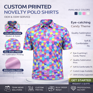 เสื้อโปโลกอล์ฟผู้ชายพิมพ์ลายสีสันสดใส ผลิตจากโพลีเอสเตอร์ 88% และสแปนเด็กซ์ 12%  รับปักโลโก้ตามแบบ - Product Image 3