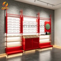 Comptoir d'exposition mural combiné pour lunettes avec armoire inférieure verrouillable – Présentoir optique mural écologique