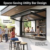 Ventanas Plegables de Aluminio con Revestimiento Negro de Diseño Moderno para Restaurante, Cafetería, Bar, Ventanas Plegables de Vidrio para Servicio