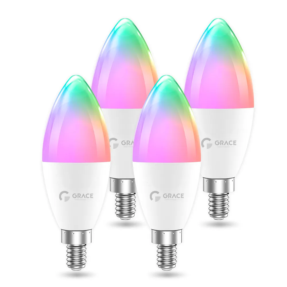 Alexa Google Assistance Smart Wifi Candle E12 Color Bulb Rgb Led Light Bulb Music Energy Saving Bulb