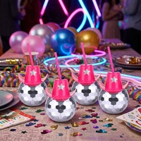 Gobelet de fête Disco Fishball avec couvercle à paille électroplaqué scintillant, en plastique coloré sur mesure pour cocktails et jus