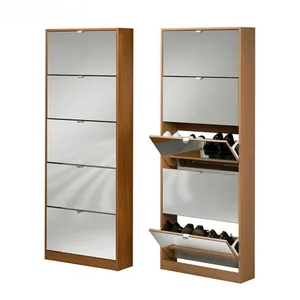 Offre Spéciale armoire à chaussures moderne rabattable miroir armoire à chaussures en bois de haute qualité étagère à chaussures armoire en bois avec miroir