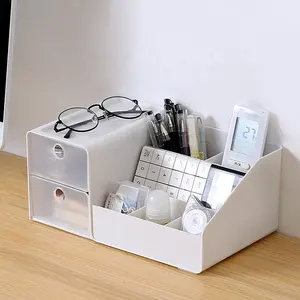 Креативный милый Настольный ящик для хранения для девочек, белый прозрачный пластиковый органайзер для косметики