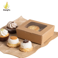 Boîte à dessert en papier kraft personnalisée en gros, 8x8x3,5 pouces, avec fenêtre transparente, emballage jetable écologique pour gâteaux et pâtisseries
