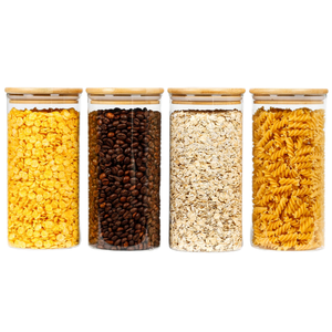 Bocaux de rangement pour épices en verre borosilicate avec couvercle en bambou, hermétiques, résistants à l'humidité, compatibles lave-vaisselle, empilables, récipients de cuisine - Product Image 1