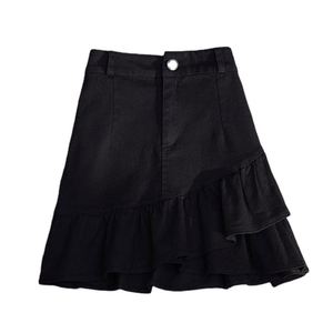 Jupe courte décontractée taille haute pour femme, coupe trapèze, en jean blanc, asymétrique à volants, anti-exposition, collection Printemps-Été - Product Image 2