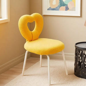 Heart Shape Makeup Chair Yellow Fleece Upholstery White Legs Bedroom Dressing <b>Stool</b> For Adults And <b>Children</b> - Product Image 1