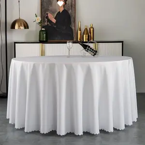 Wholesale White 120-Inch Round Polyester Tablecloth Party Banquet Wedding Tablecover Waterproof Table Cloth