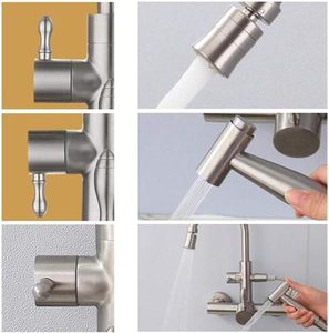 <span class=keywords><strong>Robinet</strong></span> de cuisine mural, <span class=keywords><strong>robinet</strong></span> d'eau froide et chaude 360° °   avec pistolet pulvérisateur, évier en acier inoxydable 304, multifonctionnel, brossé - Product Image 6