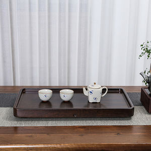 Plateau à thé en bambou 52x28cm, design de drainage concave pour table à thé à domicile, style moderne et minimaliste - Product Image 2
