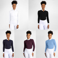 Usine haute qualité femmes équitation couche de Base à manches longues demi fermeture éclair cheval avec bouton spectacle équestre chemises hauts
