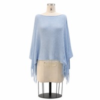 Poncho en tricot personnalisé OEM pour femme, col bateau, ourlet à franges et sequins, coupe ample, pull tricoté pour le bureau et les trajets quotidiens