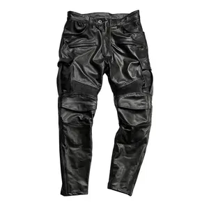 2023 OEM Wholesale Moto & Biker Genuine Leather Trousers Men's Overalls Slim Capris Windproof Fashion Cowskin pants