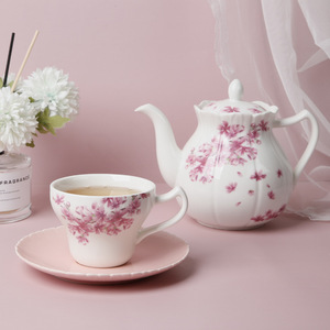 ชุดแก้วกาแฟเซรามิกสไตล์ญี่ปุ่นพร้อมจานรอง - ลายดอกซากุระสีชมพู ของขวัญแก้วลายดอกไม้ - Product Image 2