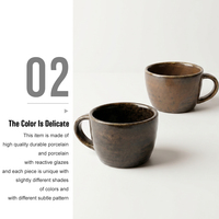 Tasses à café et soucoupes en céramique émaillée noire réactive de 210 ml, design nordique écologique, vente en gros directe d'usine