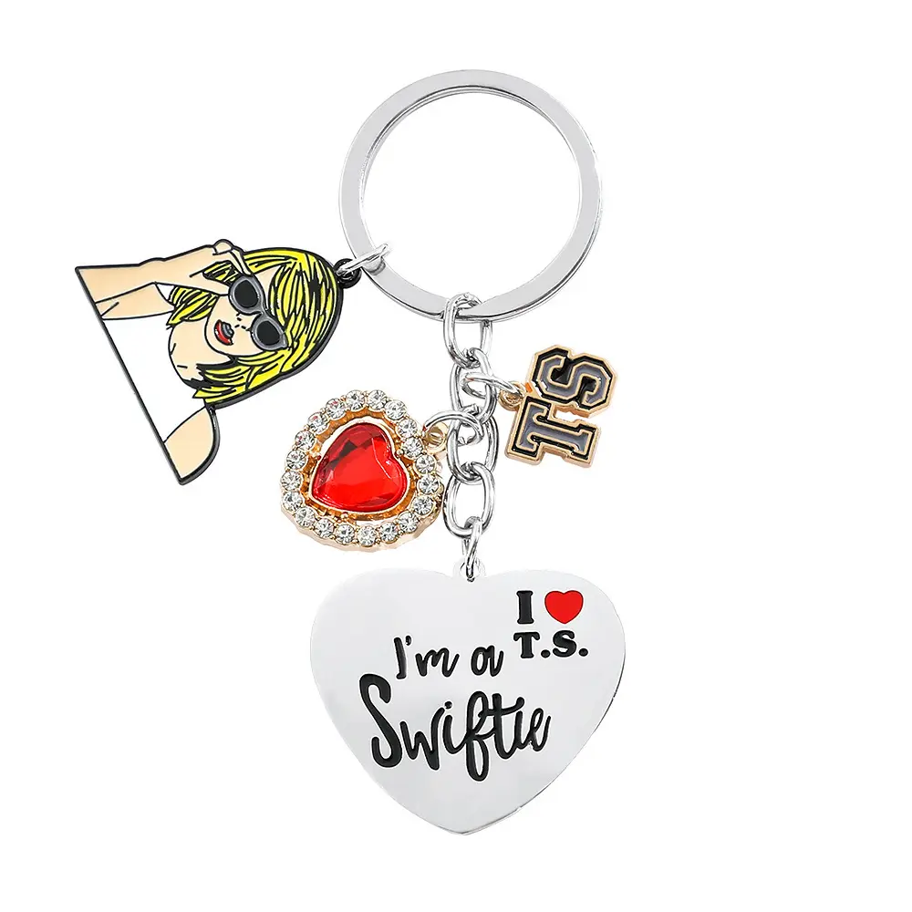 Taylor Pendant Keychain Fashion Idol Fans Collect Stainless Steel Heart Pendant Key Ring TS Key Holder for Men Women