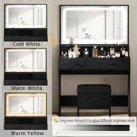 Meuble de Rangement Multifonctionnel Moderne avec Miroir LED Intégré, Écologique et Durable, Idéal pour Chambre d'Hôtel ou Coiffeuse