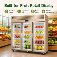 3-deurs glazen koelvitrine voor fruit en dranken, met dubbele koeling (lucht & direct) 2-8 ℃   Supermarkt