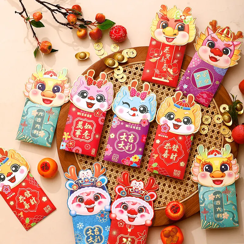 6PCS Chinese New Year Lucky Red Envelope Symbol of Dragon Year 2024 Money Pocket Envelope Zodiac Dragon Pocket New Year Supplies