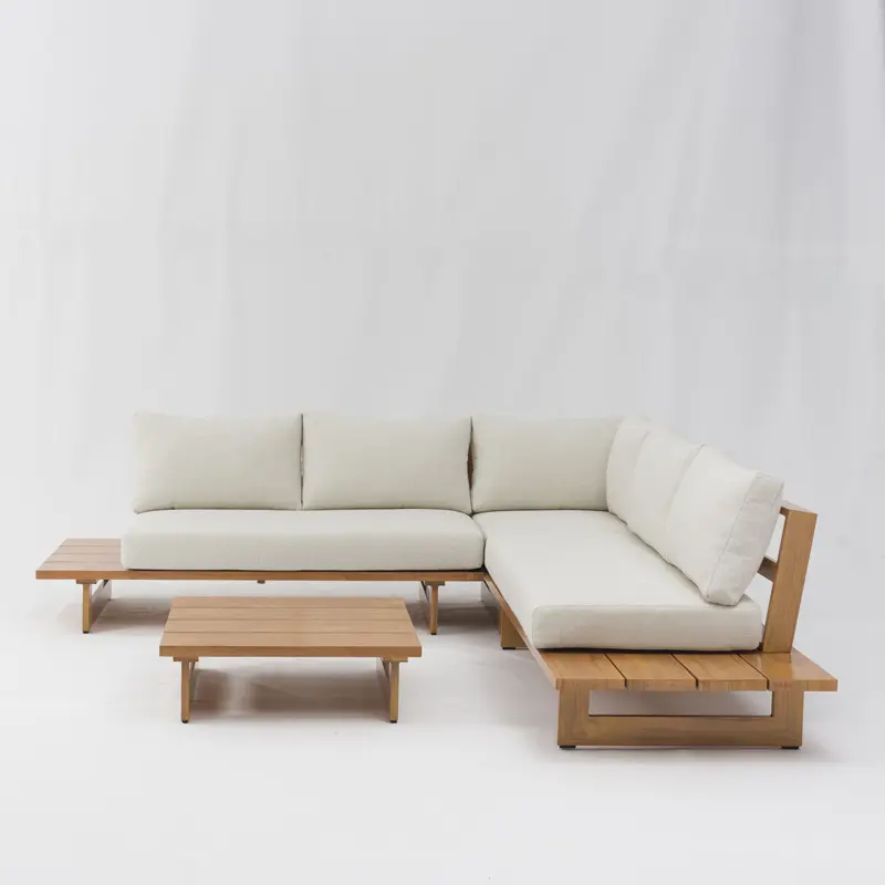 Gỗ phong cách bên ngoài Patio đồ nội thất đặt cắt sofa nhà thân thiện với môi gỗ tếch ngoài trời hiện đại khung nhôm vườn sofa