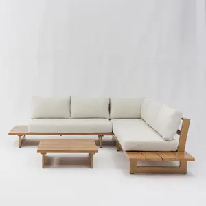 Wooden Style Outside Patio Furniture Set Sectional Home Sofa Eco-friendly Teak Outdoor Modern Aluminum Frame Garden Sofa