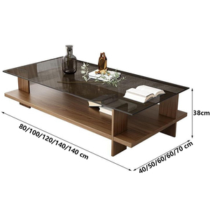 <span class=keywords><strong>Table</strong></span> <span class=keywords><strong>basse</strong></span> rectangulaire moderne avec plateau en verre et base en bois pour salon - Product Image 2