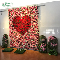 Panel dinding bunga sutra sentuhan nyata buatan First Garden Rose Heart Love, dekorasi latar belakang pernikahan, tahan air, kualitas tinggi