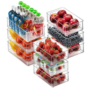 9 Pieces of Refrigerator Organizer Bins Hot Selling Food Storage Save Space Kitchen Organizer Plastic Fridge Organizer