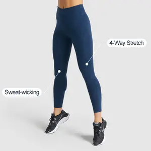 Kostenlose Probe Athletic Essential Navy Training Yoga Legging Hoch taillierte Workout Legging mit Camel Toe Free