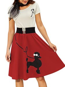 Vestido Retro de <span class=keywords><strong>Mujer</strong></span> con Estampado de Poodle, Estilo Skater Vintage, de Cintura Alta, <span class=keywords><strong>Rockabilly</strong></span> Swing, de Gasa para Verano, Ideal para Cócteles - Product Image 6