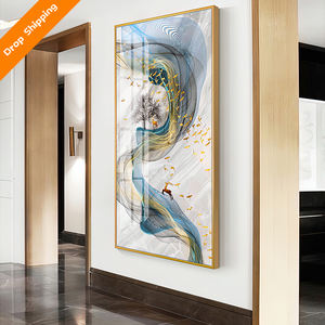 Dipinto Moderno Minimalista Astratto con Linee di Alce, Decorazione per Corridoio, Arte Murale in Tela Nordica con Cristalli e Porcellana - Product Image 3