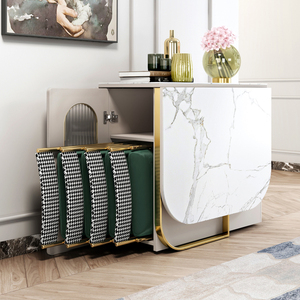 Multifunctional Marbling Top Stainless Steel Leg Storage 6 Seater Dinning Table Modern Folding Dining Table