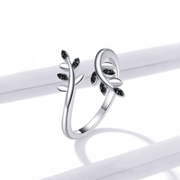 Bague en argent S925, branches d'arbre et feuilles simples, bracelet rétro, noir, personnalité, nouvelle collection, BSR129