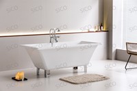 Baignoire autoportante ovale en acrylique 67 x 30 pouces avec pieds de chaise, sans perçage pour robinetterie, drain central inclus