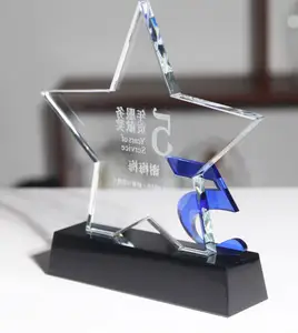Honor Of Crystal Engraved Logo Star Shape Colorful Crystal Trophies Sublimation Glass Trophy Awards Crystal Star Trophy