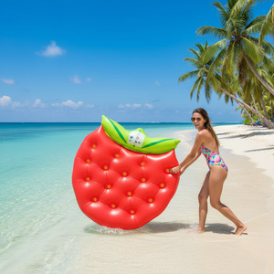 TANYOZHE Bouée gonflable fraise 193x119cm avec porte-gobelet, transat de piscine, radeau flottant pour adulte - Product Image 3