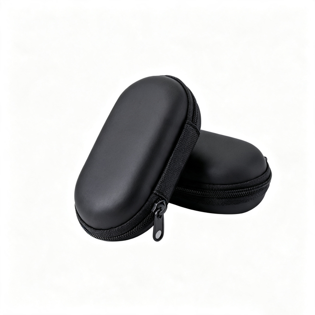 Wholesale Leather Earphone Pouch EVA Earphone Holder  Waterproof  Zipper Closure Data Cable Carrying Case