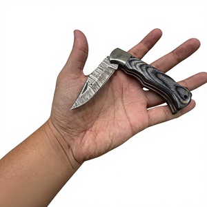 Damascus Steel Folding Pocket Knife Set with Pakka Wood Handles Straight Edge Clip Point Blade Tactical Outdoor Use - Product Image 5