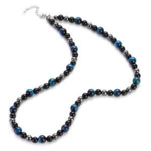 Kalung Pria harian gaya Eropa Amerika Khusus kalung manik-manik batu mata harimau hitam khusus perhiasan mode baru - Product Image 2