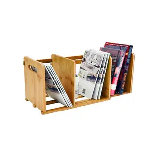 Organizador de mesa de bambu, prateleira de bambu expansível para livros, organizador ajustável