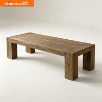 Table de salle à manger rectangulaire d'extérieur en teck massif, table de patio avec plateau à lattes et pieds robustes pour jardin, villa ou cour arrière