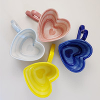Ensemble de tasses à café en céramique à rayures en forme de cœur mignon |   Mug au design original avec poignée en forme de cœur pour la Saint-Valentin, cadeaux pour la maison