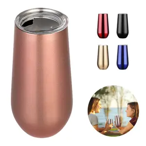 6Oz Termos Stemless Rose Gold Wine Tumbler Champagne Stainless Insulated Shaped Cup Glasses Metal Champagne Flutes Wholesale